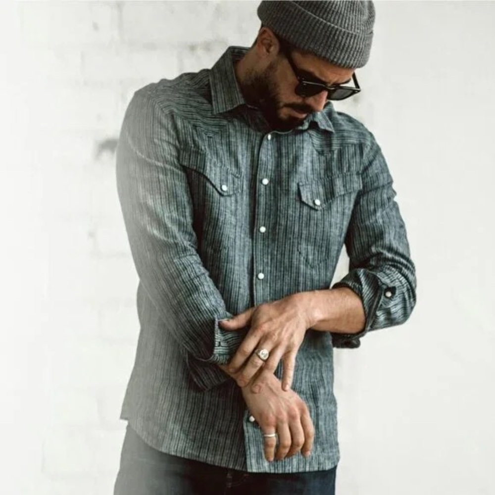 Taylor Stitch The Western Shirt in Striped Hemp Chambray Size Small